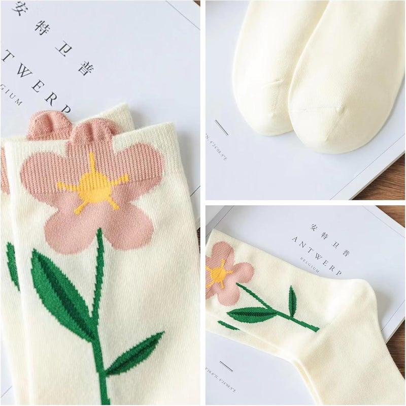 MarJunSep Cute Floral Crew Socks for Women Teen Girls Flower Cottagecore Frilly Vintage Fancy Cotton Socks - Image 5